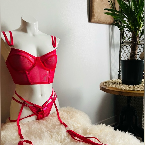 Sold Out ~•Pink sexy full Set lingerie ~Medium - Picture 2 of 3